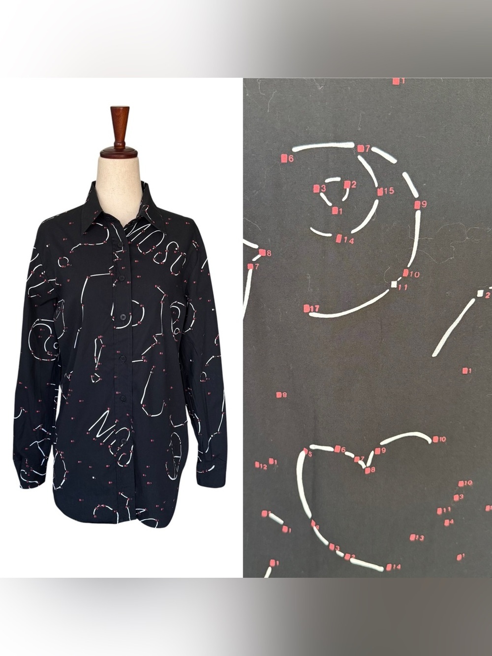 Vintage Moschino Jeans Black Connect the Dots Novelty Print Long Sleeve Shirt